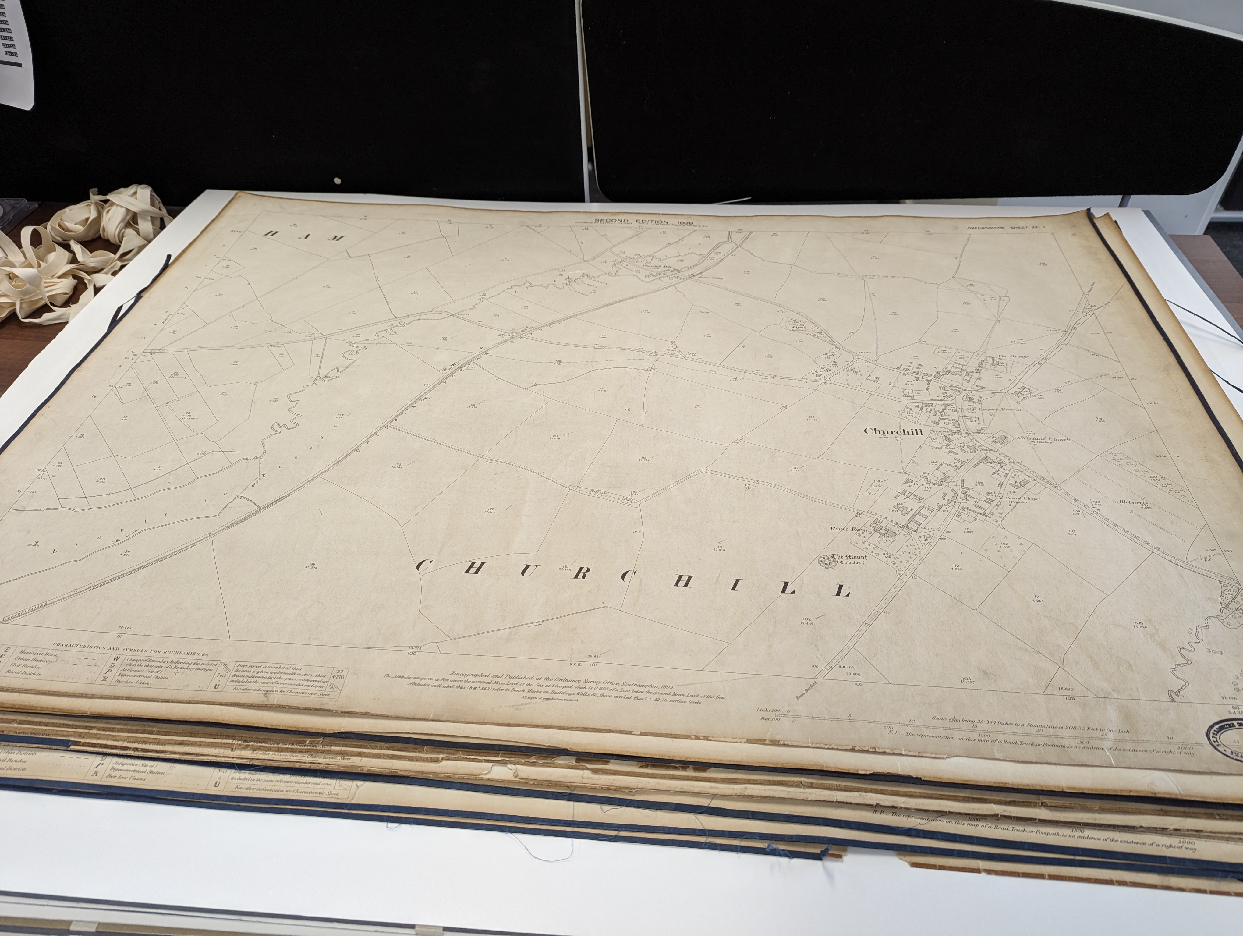 Historical map prepared for wide format scanning